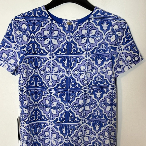 The Limited Tile Printed Short Sleeve Shirt Sheath Dress Women Size Small Blue - Picture 10 of 13